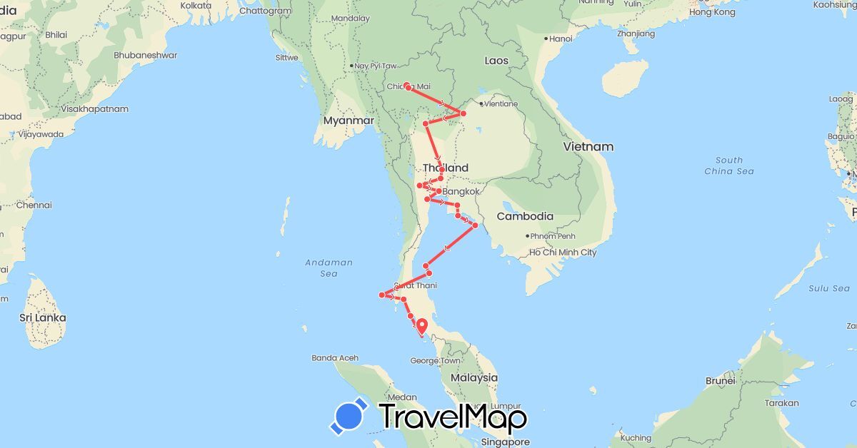 TravelMap itinerary: hiking in Thailand (Asia)
